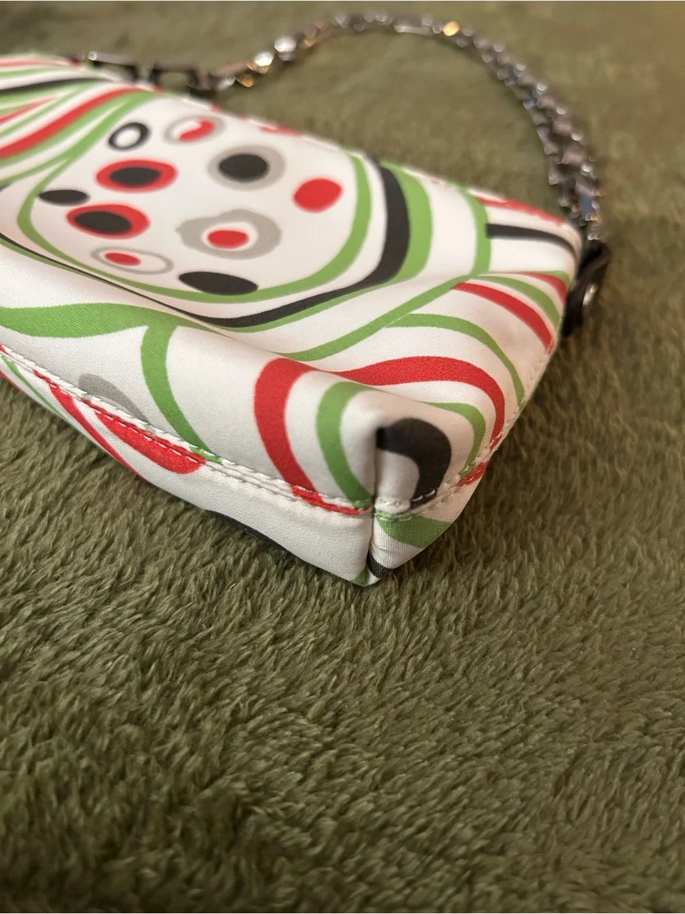 Vintage Cole Haan Retro Abstract Canvas Shoulder Bag - Green / Red